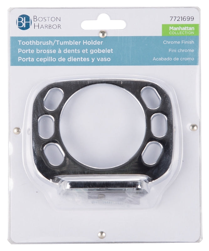 Boston Harbor PBC8534-3L Toothbrush/Tumbler Holder, Zinc, Chrome, Wall Mounting