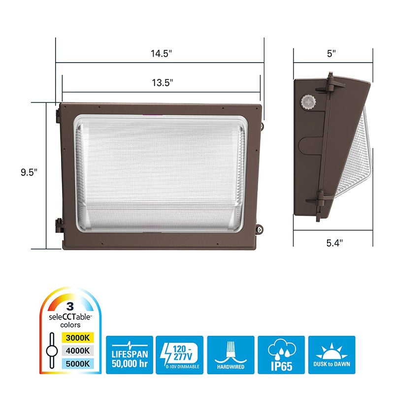 Halo WXP Series WXPM80LSFSUNVDBZ Wall Pack, 60 W, 120/277 V, LED, 7520 Lumens, 5000 K, Aluminum