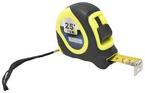 Vulcan 26-7.5X25-G Tape Measure, 25 ft L Blade, 1 in W Blade, Steel Blade, ABS Plastic Case, Lime Case