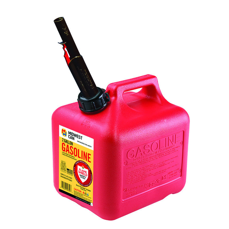 Midwest Can Quick Flow Spout Plastic Gas Can 2 gal, Pack of 6