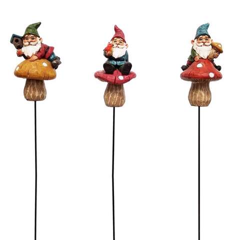 Alpine Assorted Polyresin 4 in. H Gnome Mushroom Outdoor Garden Stake, Pack of 24