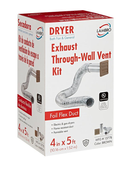 Lambro 1377B Wall Louvered Vent Kit, Plastic, (1) 4 x 11 in Aluminum Snap Lock Tail Pipe