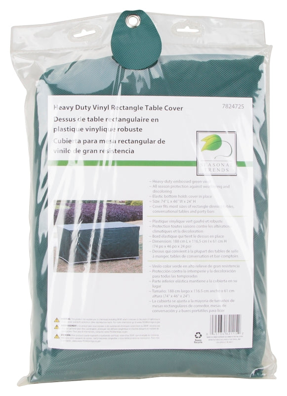Seasonal Trends CVRA-RCT-D Table Cover, 74 in L, 46 in W, 24 in H, Vinyl, Green