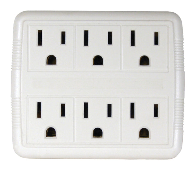 PowerZone OR801011 Outlet Tap, 125 V, 6-Outlet, White