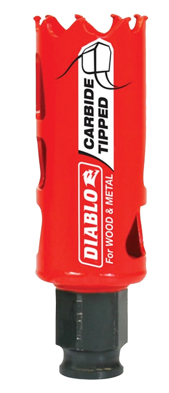 Diablo DHS1125CT GP Hole Saw, 1-1/8 in Dia, 2-3/8 in D Cutting, 3/8 in Arbor, Carbide Cutting Edge