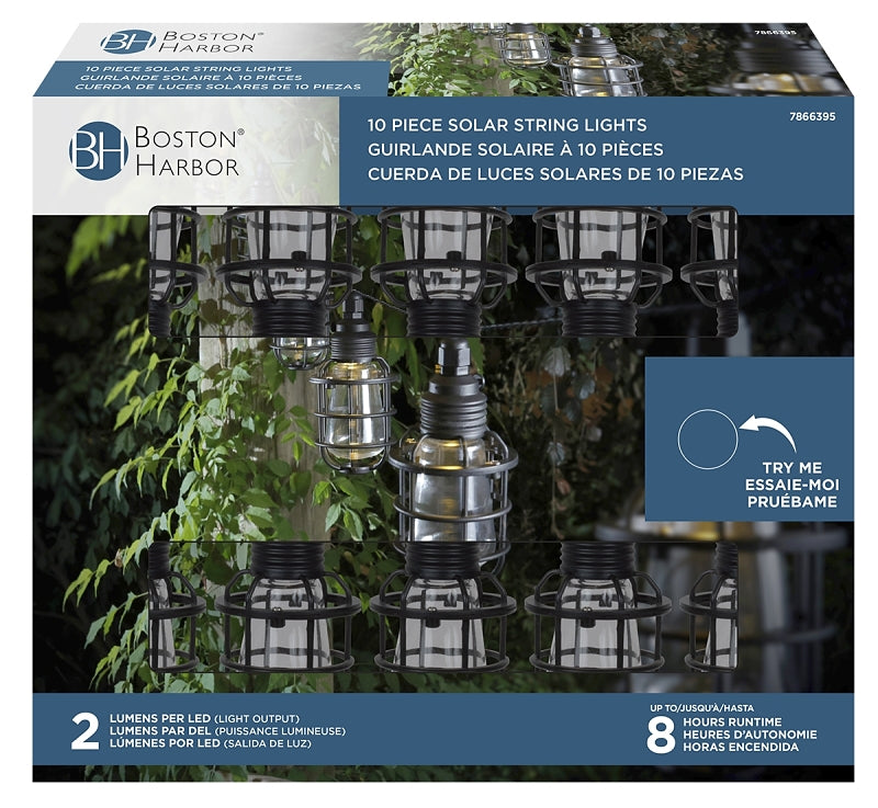 Boston Harbor 27099 Solar String Lantern Light, Ni-MH Battery, AA Battery, 10-Lamp, LED Lamp, Plastic Fixture, Black