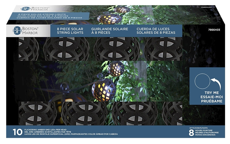 Boston Harbor 27100 Solar Dancing Flame Rattan Ball String Light, Ni-MH Battery, AA Battery, 10 per Ball-Lamp, LED Lamp