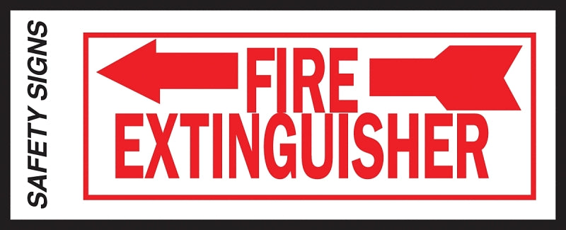 Hy-Ko FE-2L Safety Sign, Fire Extinguisher Left Arrow, Red Legend, Vinyl, 10 in W x 4 in H Dimensions
