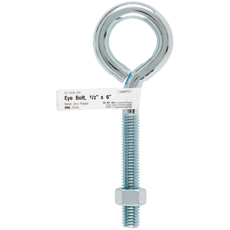 Hampton 1/2 in. X 6 in. L Zinc-Plated Steel Eyebolt Nut Included, Pack of 5