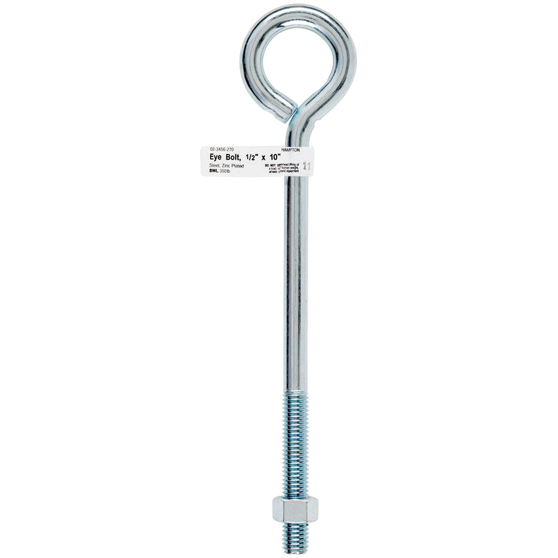 Hampton 1/2 in. X 10 in. L Zinc-Plated Steel Eyebolt Nut Included, Pack of 5