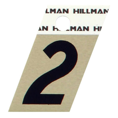 HILLMAN 1.5 in. Reflective Black Aluminum Self-Adhesive Number 2 1 pc, Pack of 6