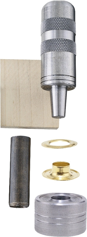 General 71262 Series Grommet Kit, Includes: Anvil, Cutting Block, (48) 3/8 in Grommets, Hole Cutter and Mandrill, Brass