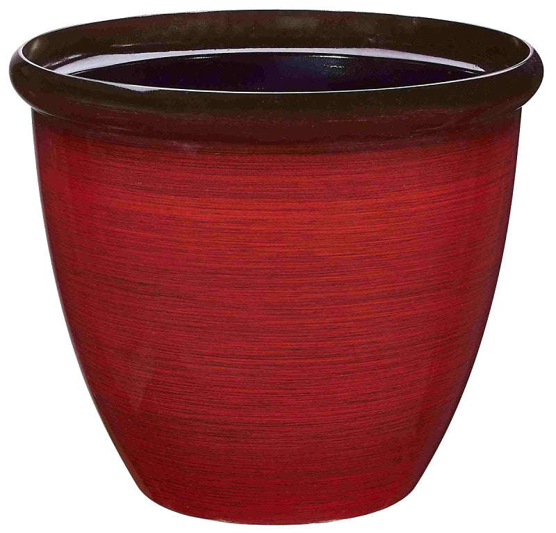 Landscapers Select PT-S020 Planter, 15 in Dia, 12-1/2 in H, Round, Resin, Red Brushed Finish, Red Brushed, Pack of 6