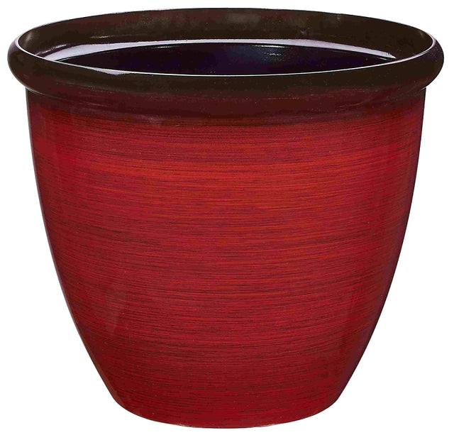 Landscapers Select PT-S020 Planter, 15 in Dia, 12-1/2 in H, Round, Resin, Red Brushed Finish, Red Brushed, Pack of 6