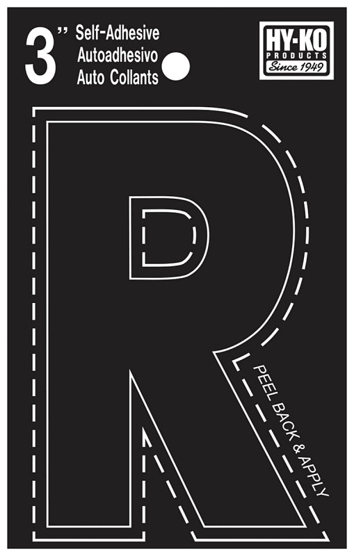Hy-Ko 30400 Series 30428 Die-Cut Letter, Character: R, 3 in H Character, Black Character, Vinyl, Pack of 10