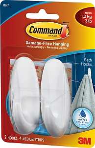 Command 17081B Designer Hook, 3-1/8 in L x 1-1/8 in W x 1-1/8 in H Dimensions, 5/8 in Opening, 3 lb, 2-Hook, Plastic