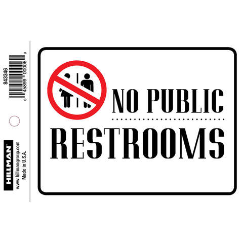 HILLMAN English White Restroom Sign 4 in. H X 6 in. W, Pack of 6