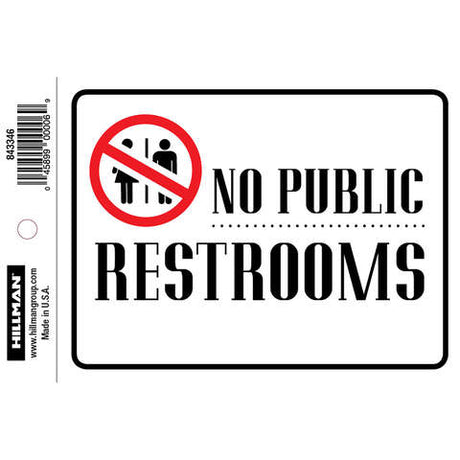 HILLMAN English White Restroom Sign 4 in. H X 6 in. W, Pack of 6
