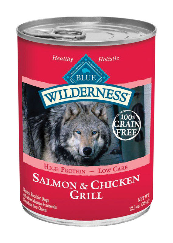 Blue Buffalo Wilderness All Ages Salmon and Chicken Dog Food Grain Free 12.5 oz, Pack of 12