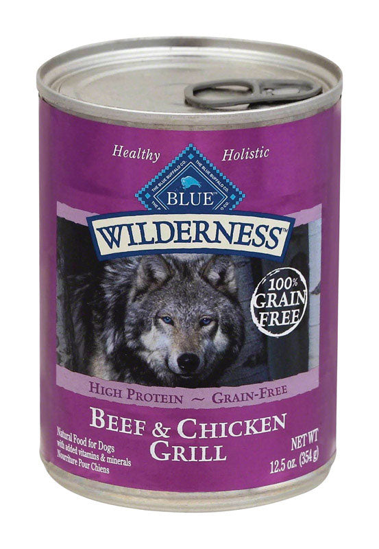 Blue Buffalo Wilderness All Ages Beef and Chicken Dog Food Grain Free 12.5 oz, Pack of 12