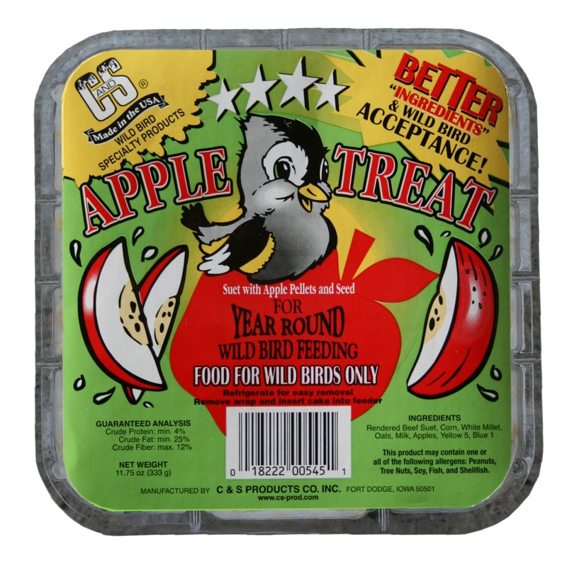 C&S Products Apple Treat Assorted Species Beef Suet Wild Bird Food 11.75 oz, Pack of 12