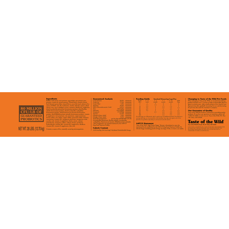 Taste of the Wild High Prairie Puppy Roasted Bison and Venison Dry Dog Food Grain Free 28 lb