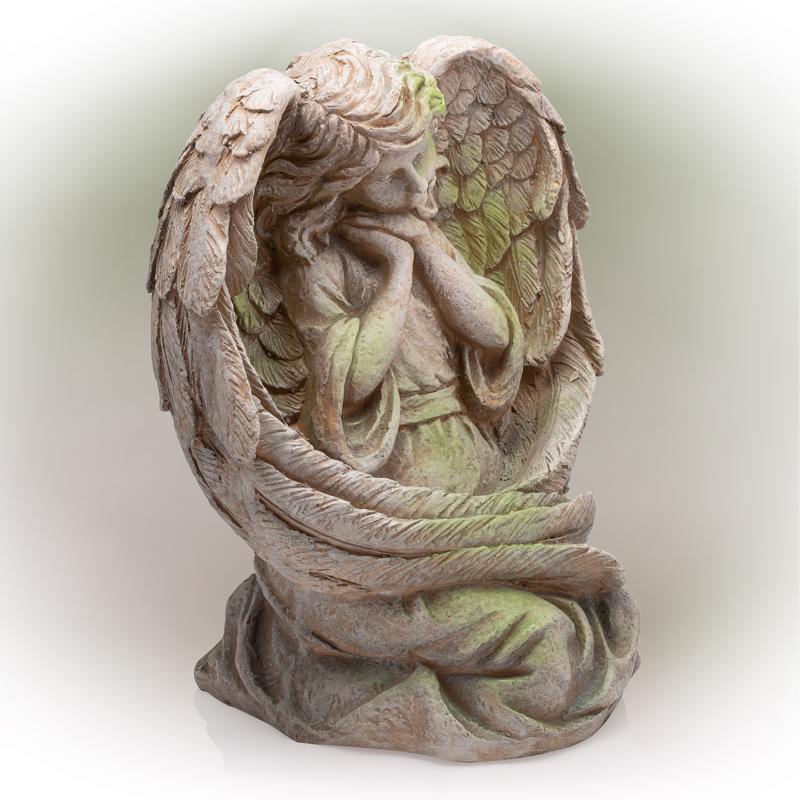 Alpine Polyresin Stone 19 in. Guardian Angel Garden Statue