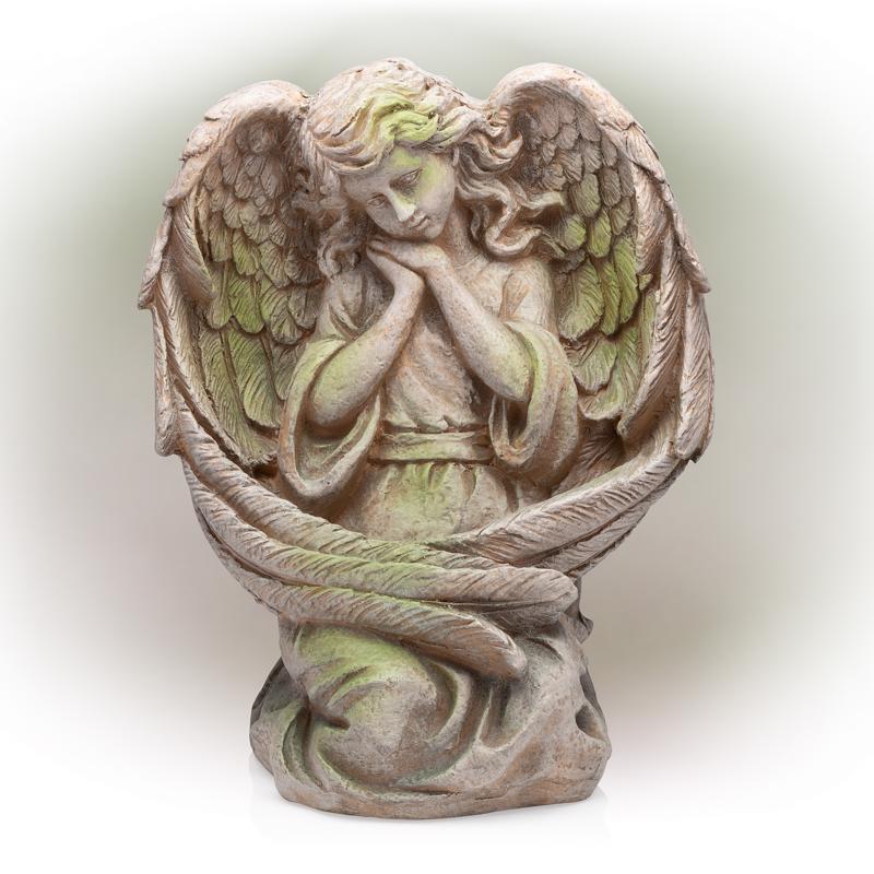 Alpine Polyresin Stone 19 in. Guardian Angel Garden Statue