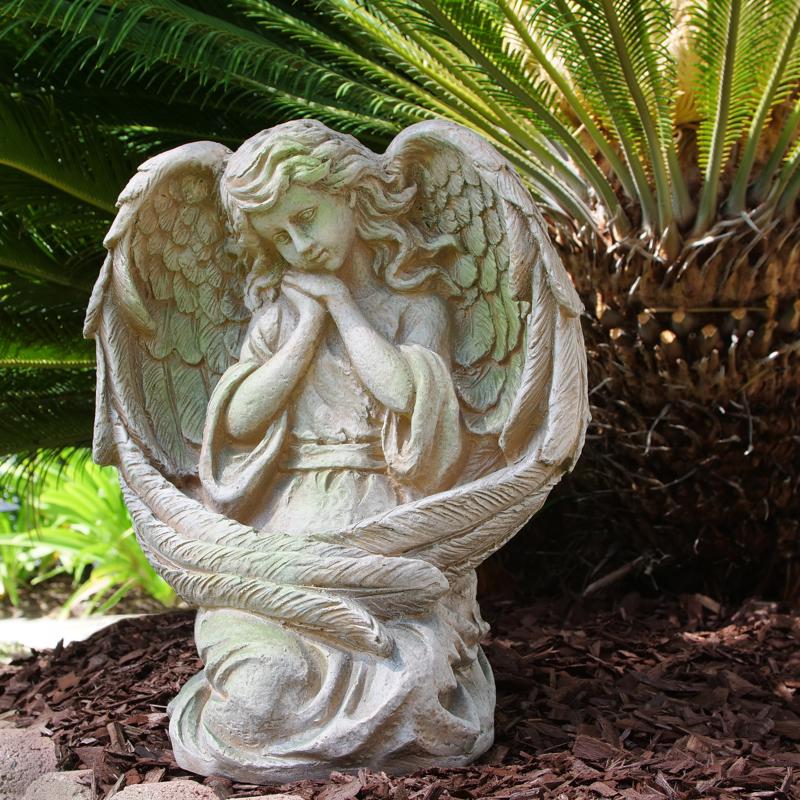 Alpine Polyresin Stone 19 in. Guardian Angel Garden Statue