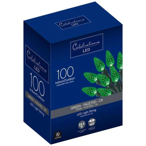 Celebrations Blue LED C6 Green 100 ct String Christmas Lights 24.5 ft.