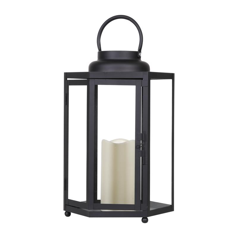 Alpine 14 in. Glass/Plastic Decorative Black Flameless Lantern, Pack of 2