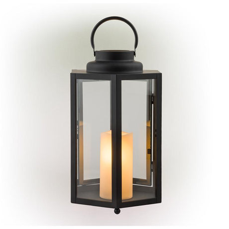 Alpine 14 in. Glass/Plastic Decorative Black Flameless Lantern, Pack of 2