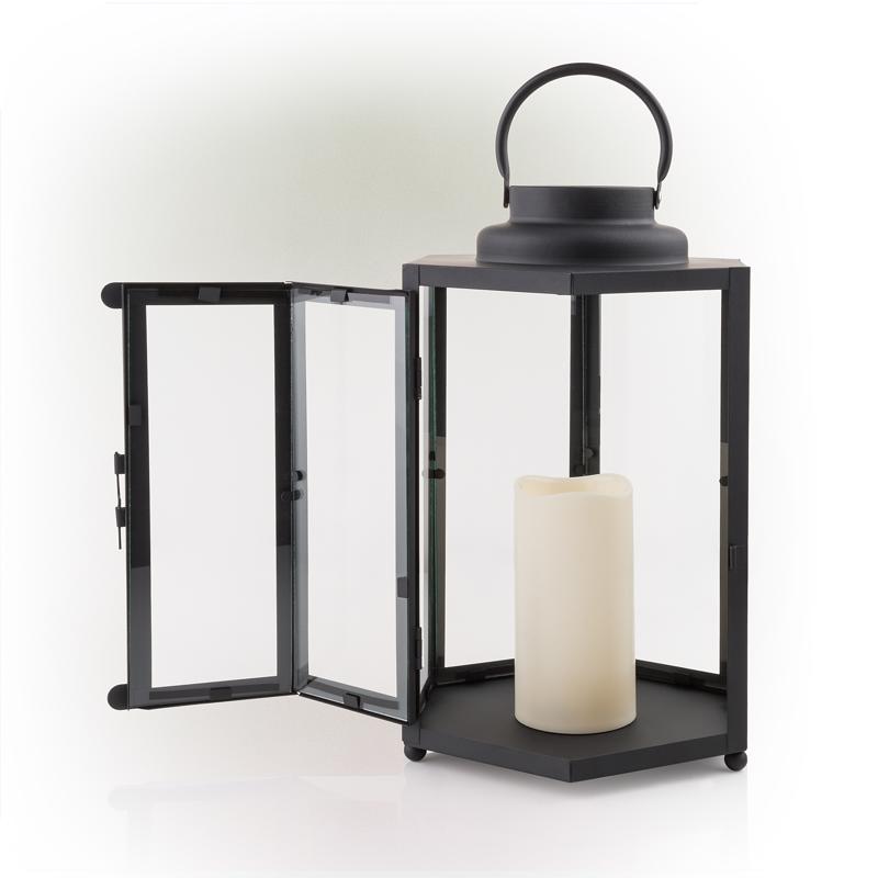 Alpine 14 in. Glass/Plastic Decorative Black Flameless Lantern, Pack of 2