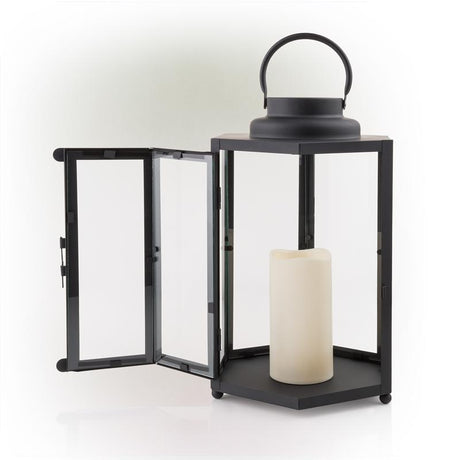 Alpine 14 in. Glass/Plastic Decorative Black Flameless Lantern, Pack of 2