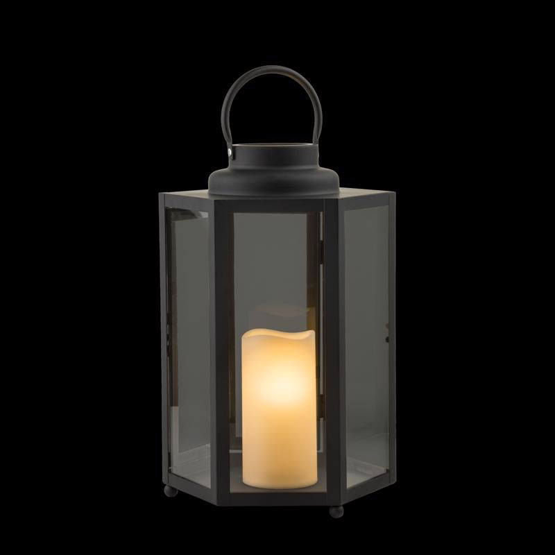 Alpine 14 in. Glass/Plastic Decorative Black Flameless Lantern, Pack of 2