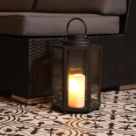 Alpine 14 in. Glass/Plastic Decorative Black Flameless Lantern, Pack of 2