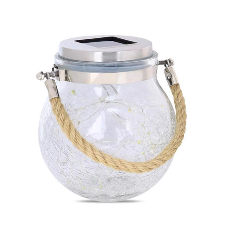 Feit Solar Fixtures 3.7 in. Solar Power Glass Round Coach Lantern Clear Crackle Jar w/Fairy Lights, Pack of 3