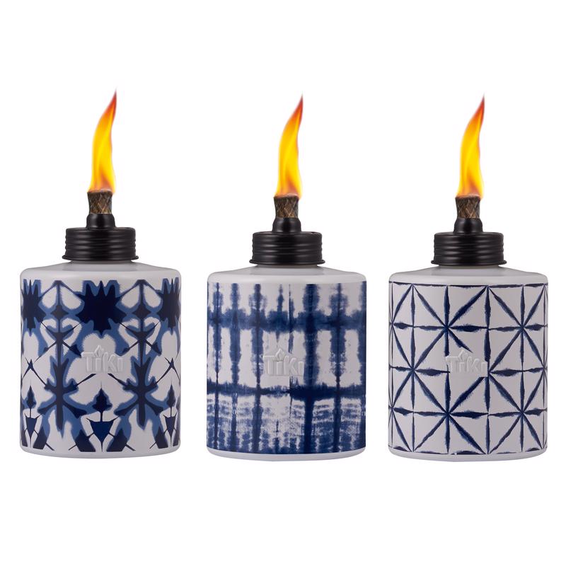 TIKI Blue/White Glass 5.75 in. Tiedye Tabletop Torch 1 pc, Pack of 6