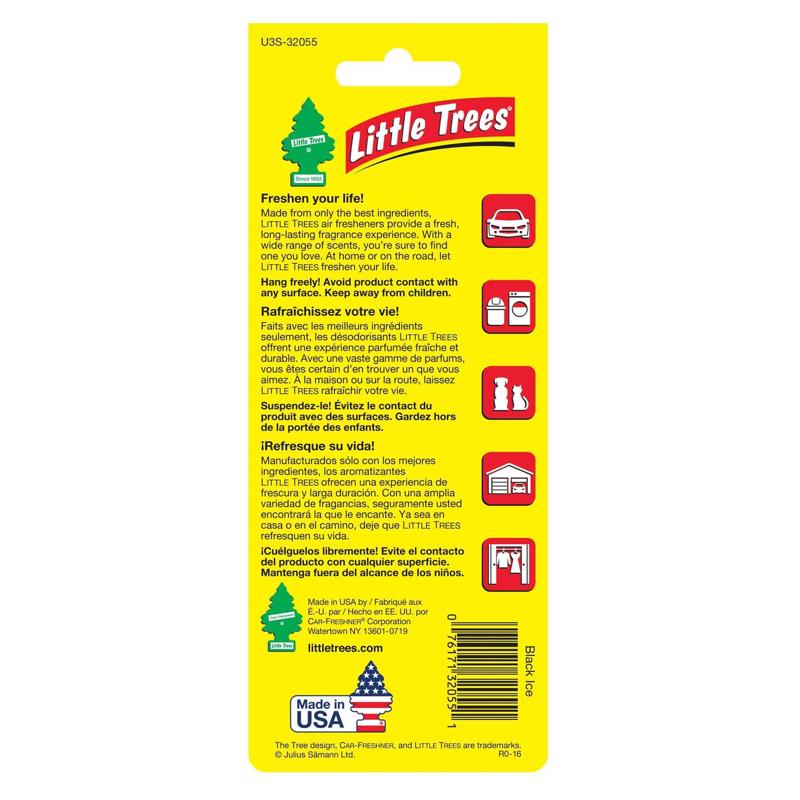 Little Trees Black Ice Scent Car Air Freshener Solid 3 pk, Pack of 8