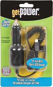 GetPower GP-CLA-M Vehicle Charging Cable, Micro-USB, Black, 3 ft L