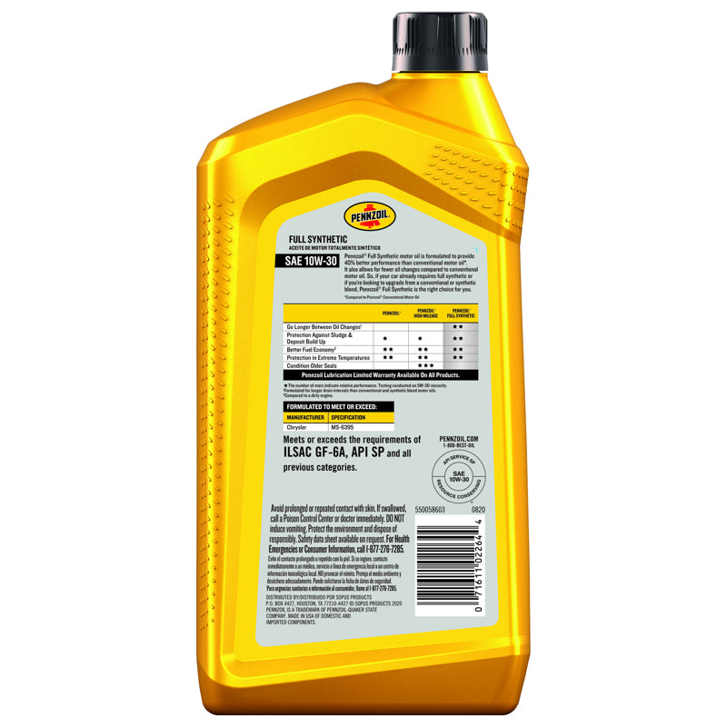 Pennzoil 10W-30 Gasoline Synthetic Motor Oil 1 qt 1 pk, Pack of 6