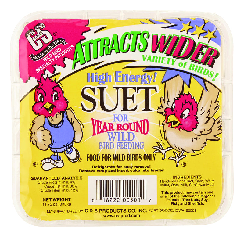 C&S Products Assorted Species Beef Suet Wild Bird Food 11.75 oz, Pack of 12