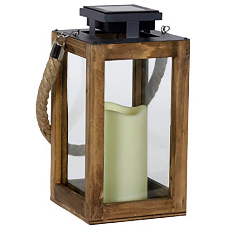 Exhart 11 in. Solar Power Glass/Wood Black/Brown Solar Lantern with Candle, Pack of 4