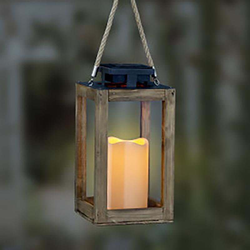 Exhart 11 in. Solar Power Glass/Wood Black/Brown Solar Lantern with Candle, Pack of 4