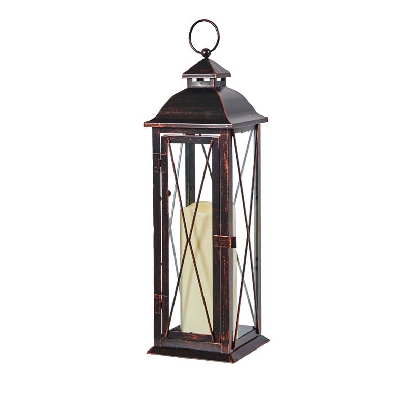 Smart Living 16 in. Glass/Metal Siena Bronze LED Candle Lantern, Pack of 2