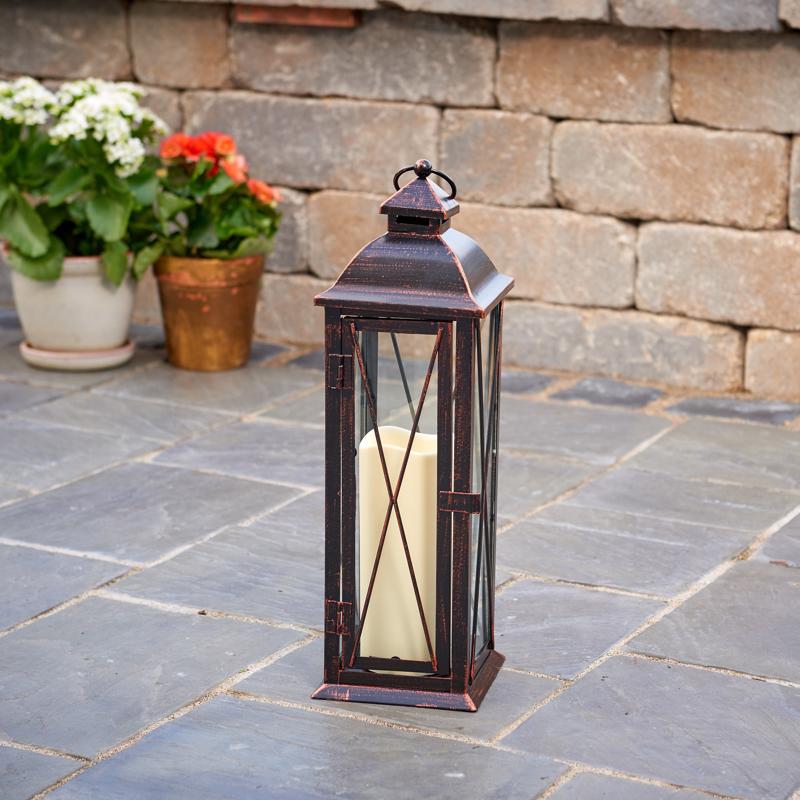 Smart Living 16 in. Glass/Metal Siena Bronze LED Candle Lantern, Pack of 2
