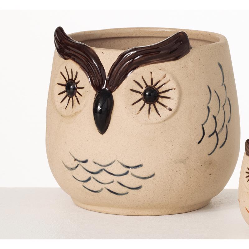 Sullivans Brown Ceramic 6 in. H Owl Planter, Pack of 2