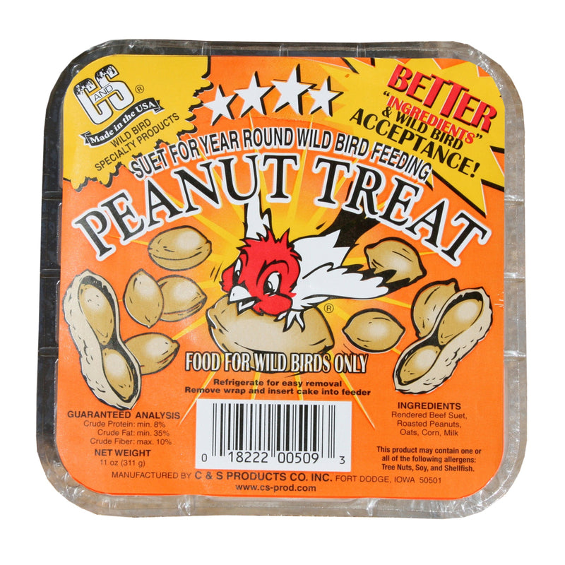 C&S Products Peanut Treat Assorted Species Beef Suet Wild Bird Food 11 oz, Pack of 12