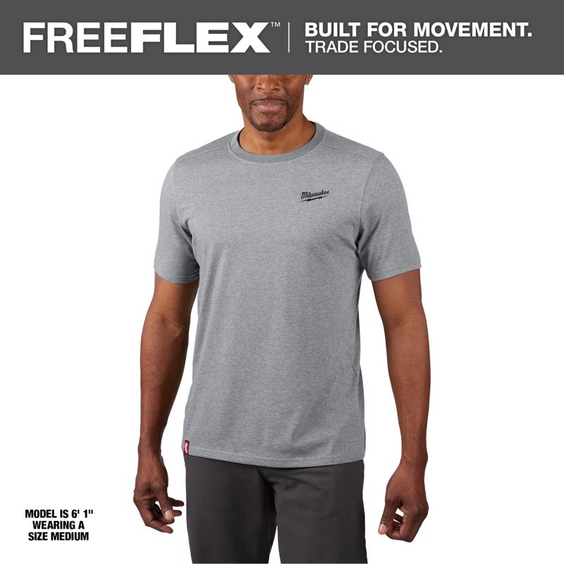Milwaukee XXL Short Sleeve Men's Crew Neck Gray Hybrid Work Tee Shirt