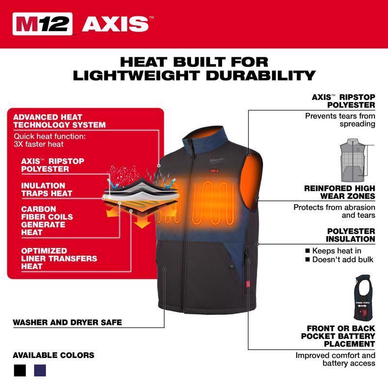 Milwaukee M12 S Sleeveless Unisex Full-Zip Heated Vest (Vest Only) Black